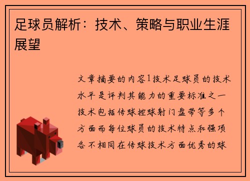 足球员解析：技术、策略与职业生涯展望